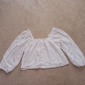 American Eagle Womens Balloon Sleeve White Embroidered Blouse